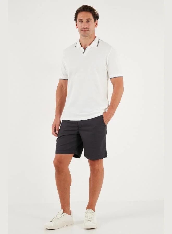 بوراتي تيشيرت بولو رجالي قطن بياقة مخططة بقصة عادية